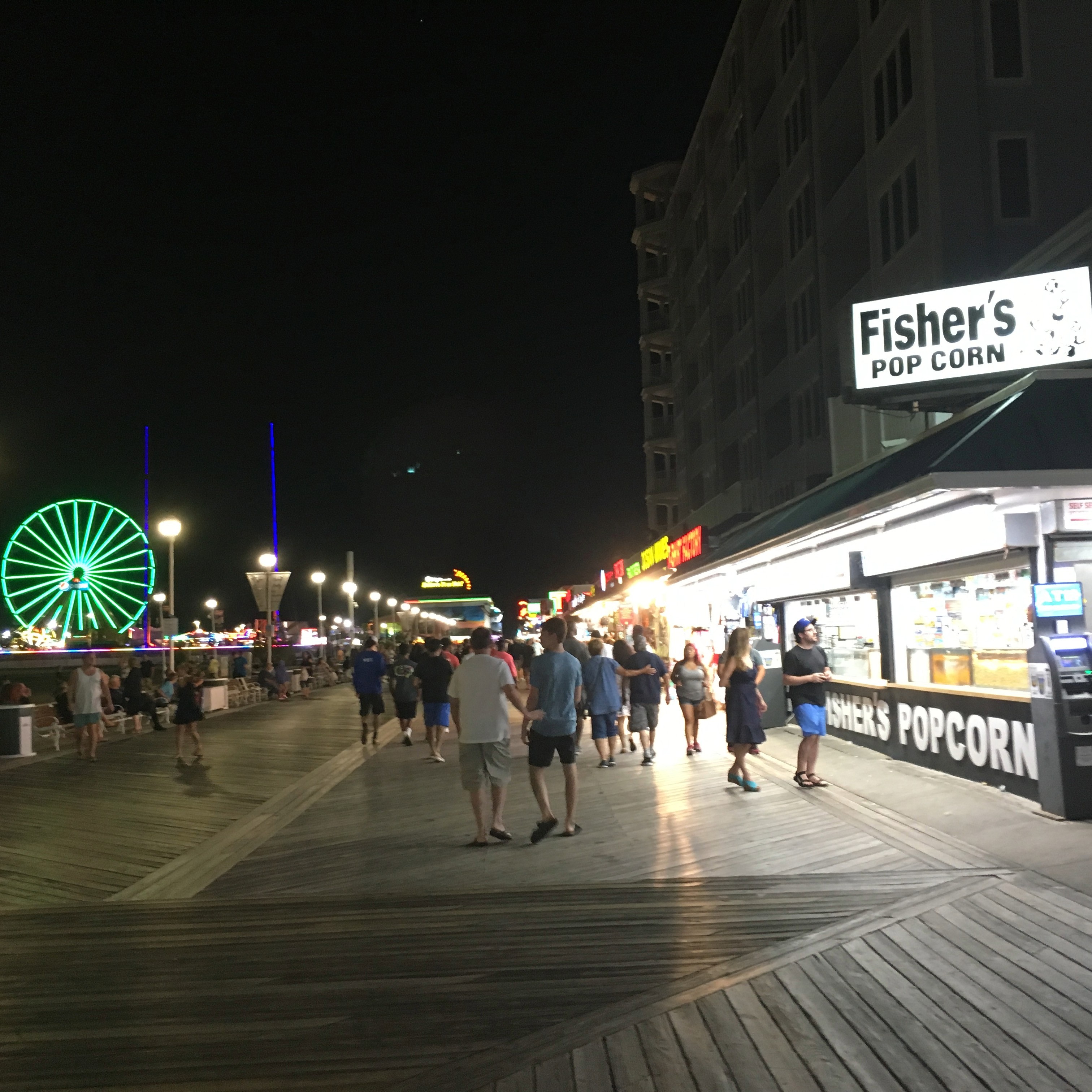 Ocean City boardwalk at Talbot Street at night